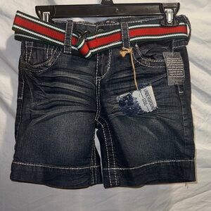 Underground Dark Blue Jean Shorts with Striped Belt
